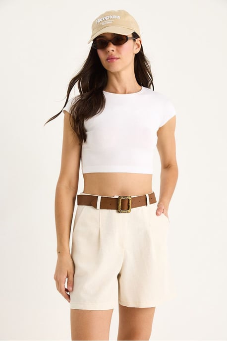Linnenmix Relaxed Fit Brede Pijpen Shorts met Zakjes - Image 3