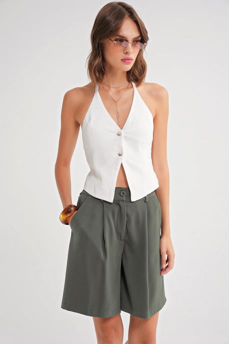 Hoge Taille Knopshorts met Zakjes - Image 2