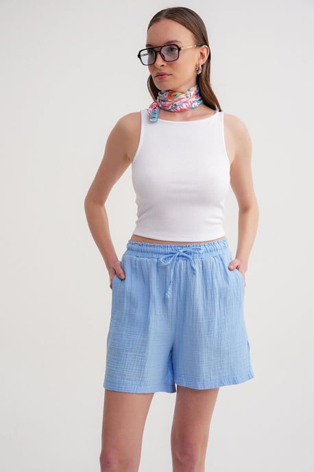 Hoge Taille Textuur Katoenen Shorts - Image 3