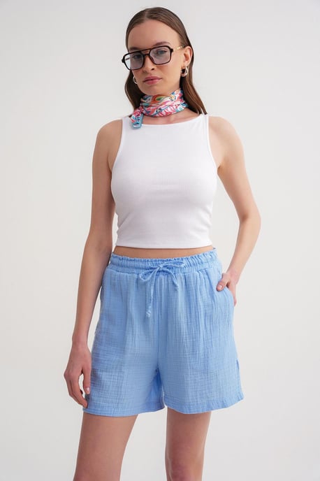 Hoge Taille Textuur Katoenen Shorts - Image 4