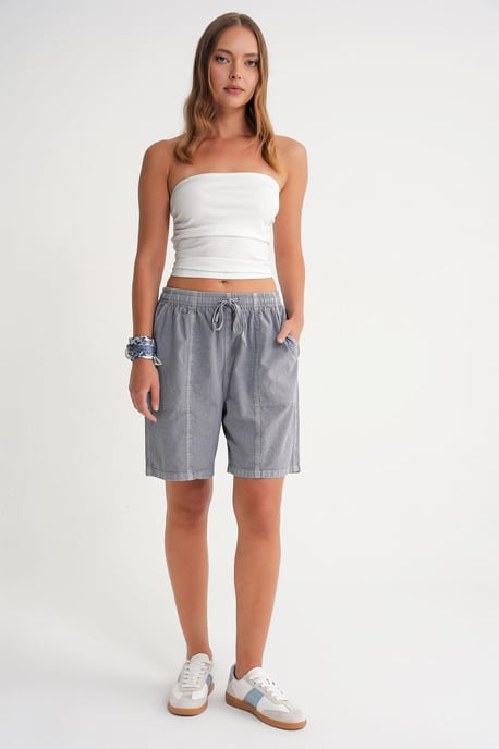 Hoge Taille Katoenen Short met Touwtjes - Image 2