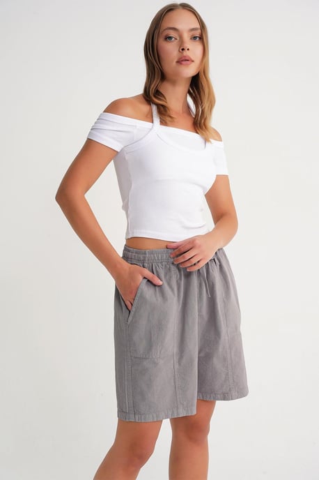 Hoge Taille Katoenen Short met Touwtjes - Image 4