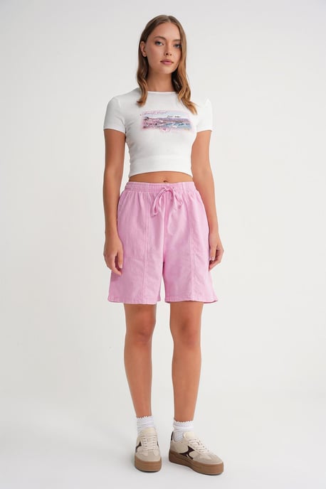 Hoge taille katoenen mini shorts met trekkoord - Image 2