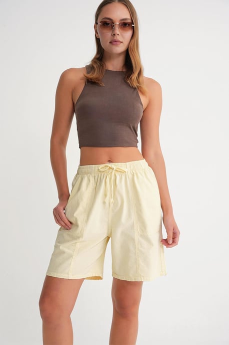 Hoge Taille Katoenen Touwsluiting Mini Shorts - Image 3