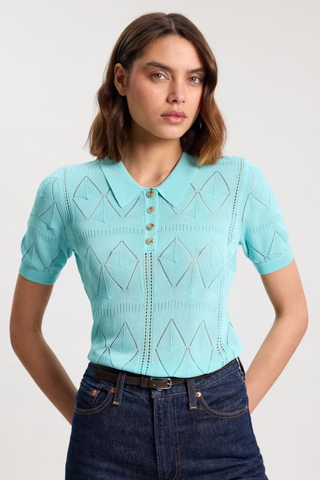 Knitted Argyle Collar Top - Image 1
