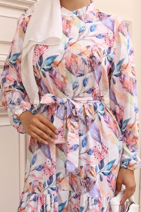 Gebuttonde Maxi Jurk met Ronde Hals en Tailleband - Image 4