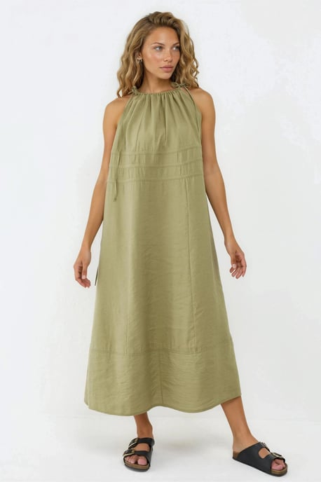 Gerimpelde Strap Midi Jurk - Image 4