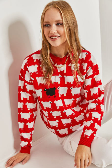 Mönstrad Tjock Stickad Crew Neck Tröja - Image 2