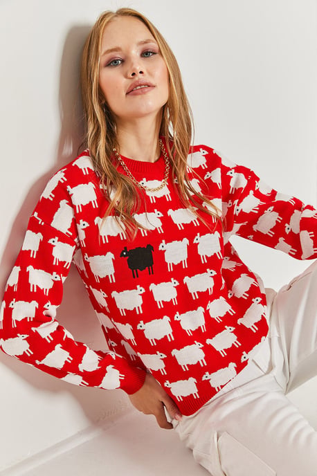 Mönstrad Tjock Stickad Crew Neck Tröja - Image 5