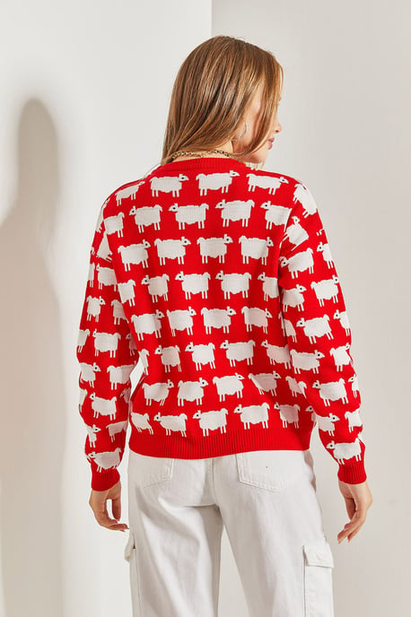 Mönstrad Tjock Stickad Crew Neck Tröja - Image 6