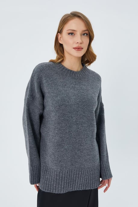 Oversized Geribbelde Breik Pullover met Ronde Hals - Image 4