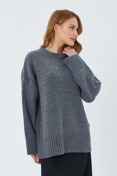 Oversized Geribbelde Breik Pullover met Ronde Hals - Image 6