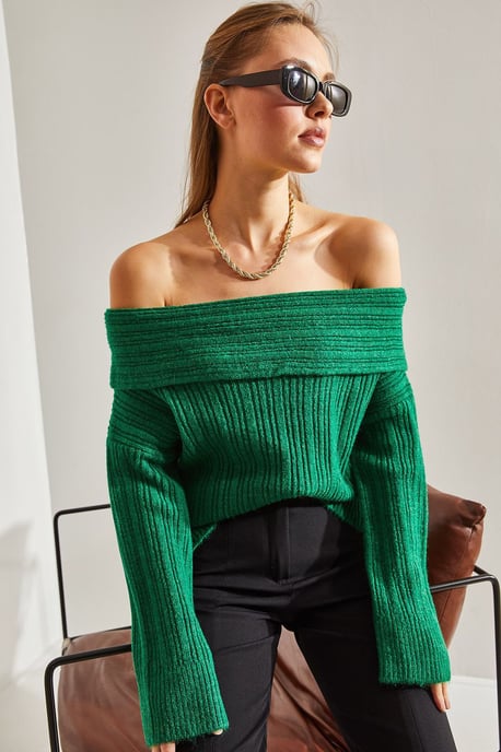 Off Shoulder Geribbelde Gebreide Trui - Image 2