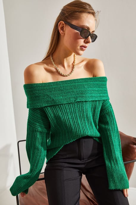Off Shoulder Geribbelde Gebreide Trui - Image 3