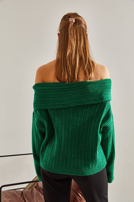 Off Shoulder Geribbelde Gebreide Trui - Image 4
