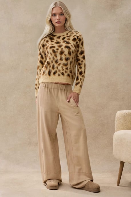 Leopardmönstrad Rundhalsad Tröja - Image 2
