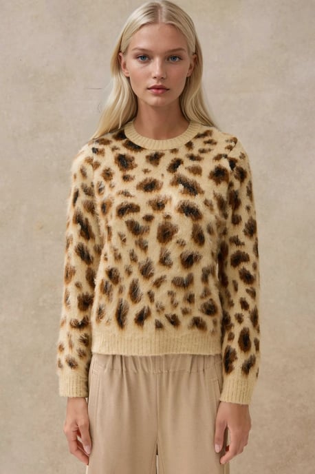 Leopardmönstrad Rundhalsad Tröja - Image 4