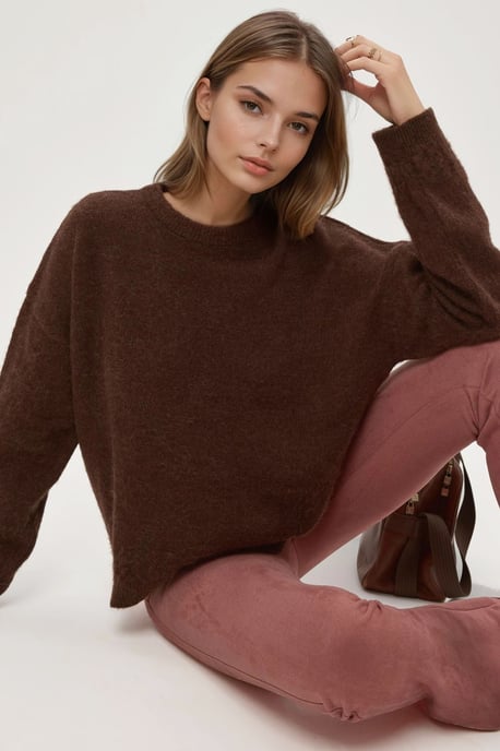 Flätad Detaljerad Texturerad Crewneck Tröja - Image 1