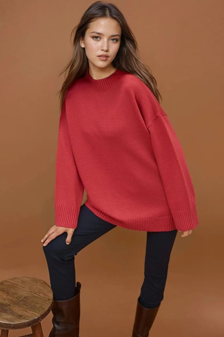 Dikke Gebreide Crew Neck Lange Trui - Image 1