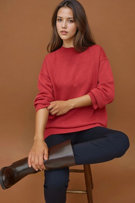 Dikke Gebreide Crew Neck Lange Trui - Image 2