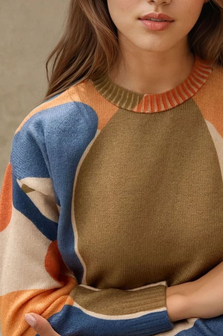 Jacquard Knit Crew Neck Sweater - Image 2