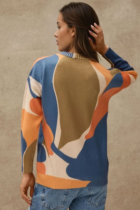 Jacquard Knit Crew Neck Sweater - Image 3