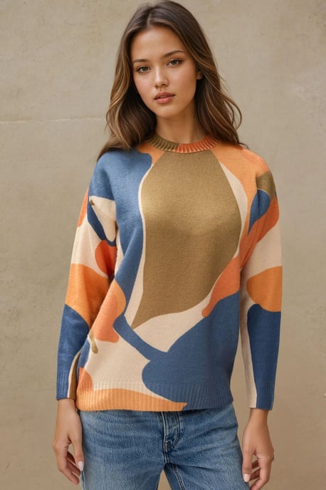 Jacquard Knit Crew Neck Sweater - Image 4