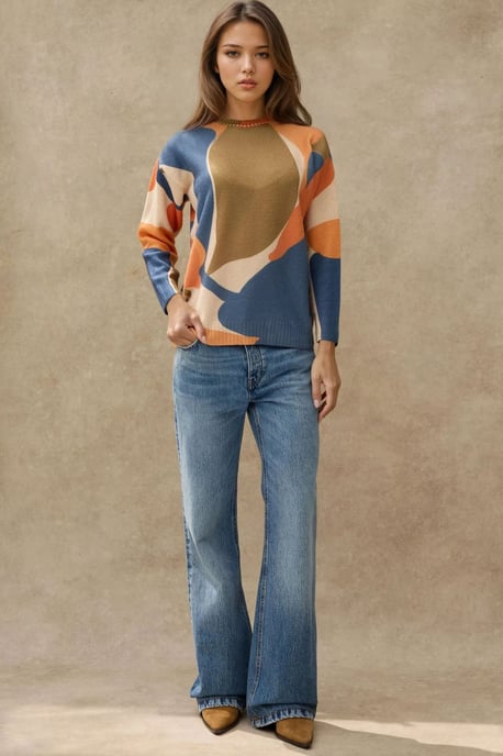 Jacquard Knit Crew Neck Sweater - Image 6