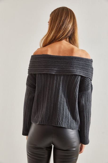 Off Shoulder Geribbelde Gebreide Trui - Image 3