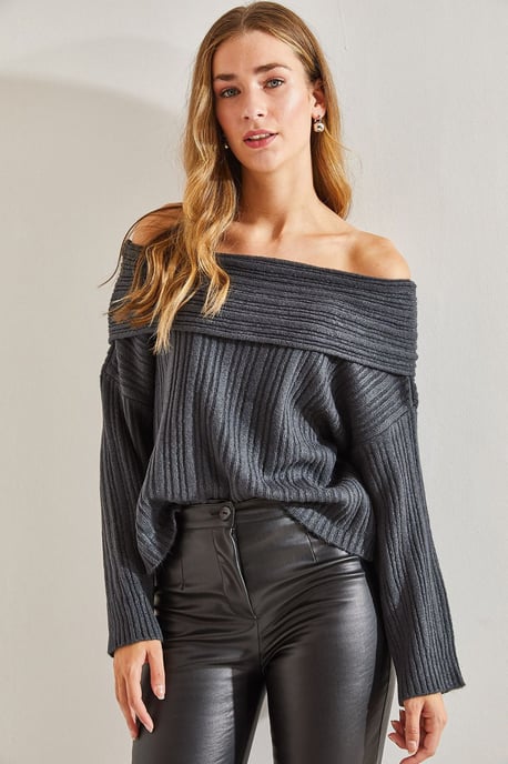 Off Shoulder Geribbelde Gebreide Trui - Image 4