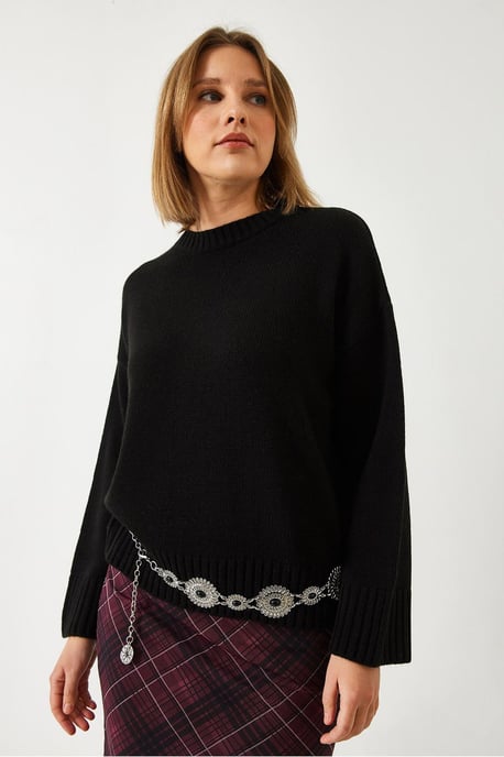 Avslappnad passform crewneck ribbstickad tröja - Image 2