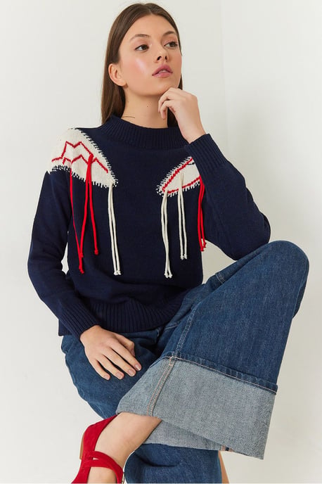 Fransad Crew Neck Mönstrad Tröja - Image 1