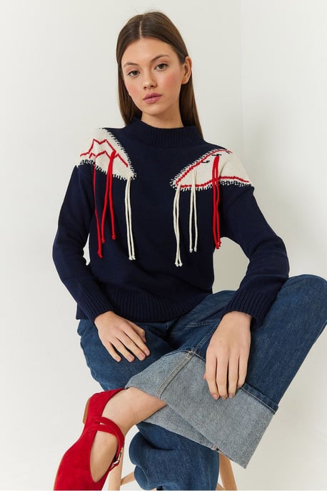 Fransad Crew Neck Mönstrad Tröja - Image 2