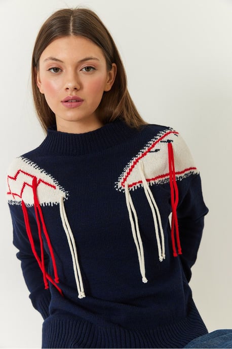 Fransad Crew Neck Mönstrad Tröja - Image 4