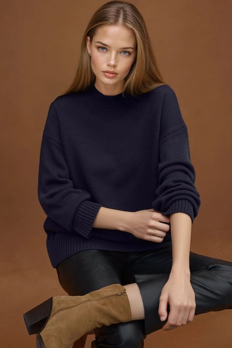 Dikke Gebreide Crewneck Lange Trui - Image 1