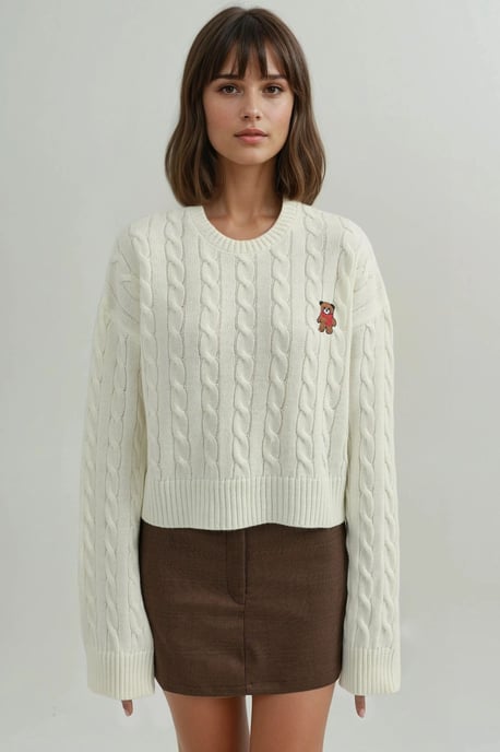 Hårflätsstickad Tröja med Broderi - Image 6