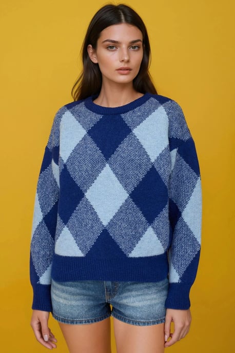 Diamond Patterned Crew Neck Sweater - Image 1
