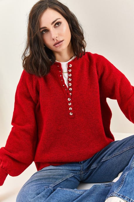 Button Collar Relaxed Fit Knit Sweater - Image 4