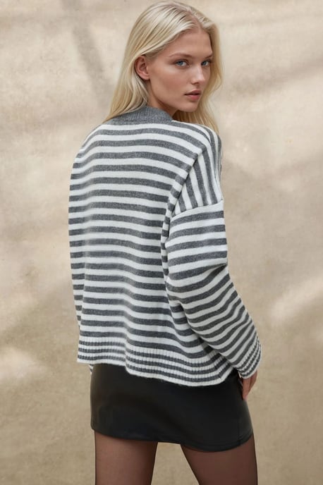 Överdimensionerad Randig Crew Neck Mjuk Touch Tröja - Image 3