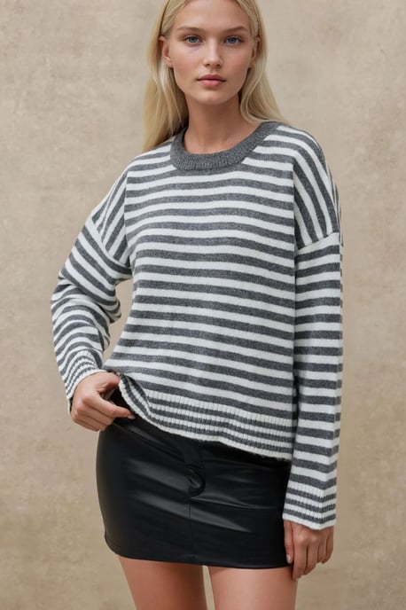 Överdimensionerad Randig Crew Neck Mjuk Touch Tröja - Image 4
