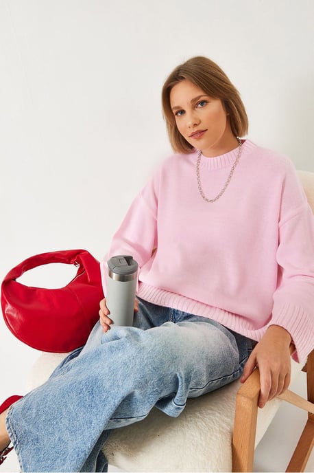 Överdimensionerad Ribbad Crew Neck Tröja - Image 3