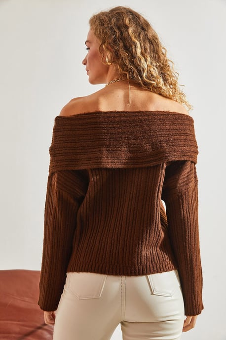 Off Shoulder Geribbelde Gebreide Trui - Image 5