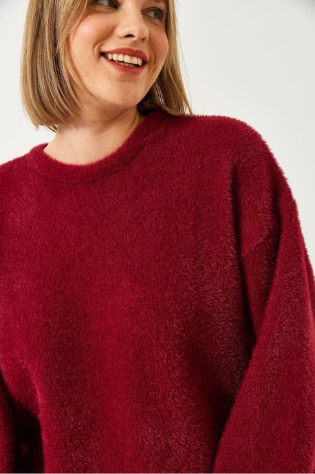 Översize Crew Neck-tröja med fuskpälsdetalj - Image 3