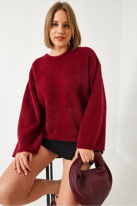 Översize Crew Neck-tröja med fuskpälsdetalj - Image 4