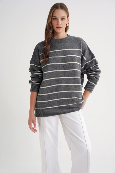 Gestreepte Crewneck Loszittende Gebreide Pullover Trui - Image 2