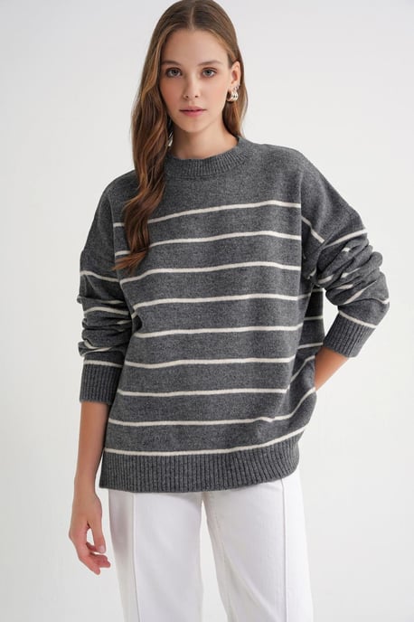 Gestreepte Crewneck Loszittende Gebreide Pullover Trui - Image 3