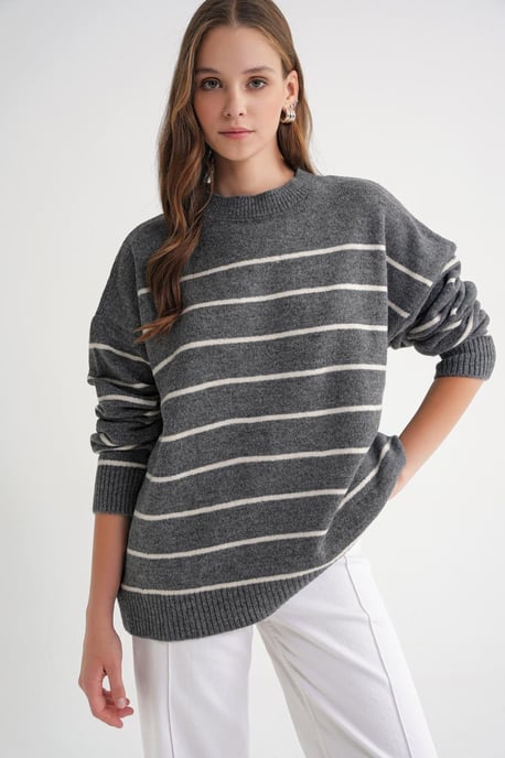 Gestreepte Crewneck Loszittende Gebreide Pullover Trui - Image 4