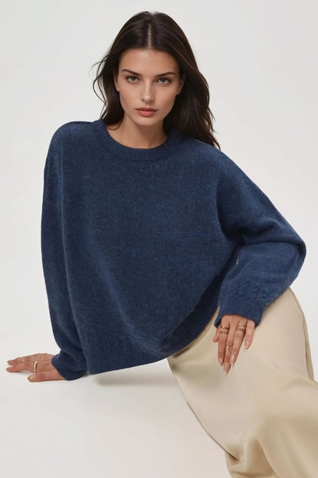 Braiding Detailed Textured Crew Neck Sweater - Image 1