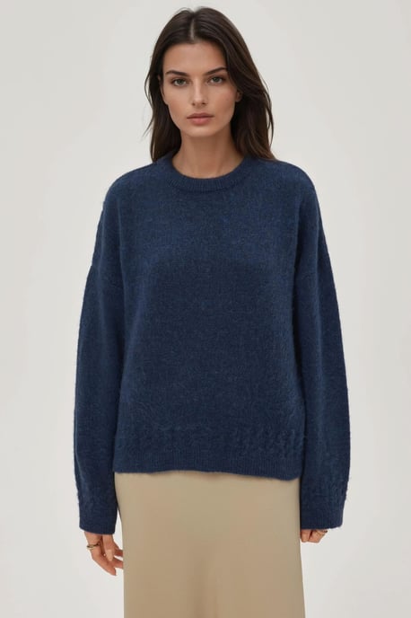 Braiding Detailed Textured Crew Neck Sweater - Image 3