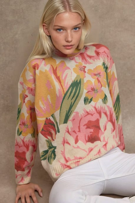 Jacquard Knit Crew Neck Sweater - Image 1